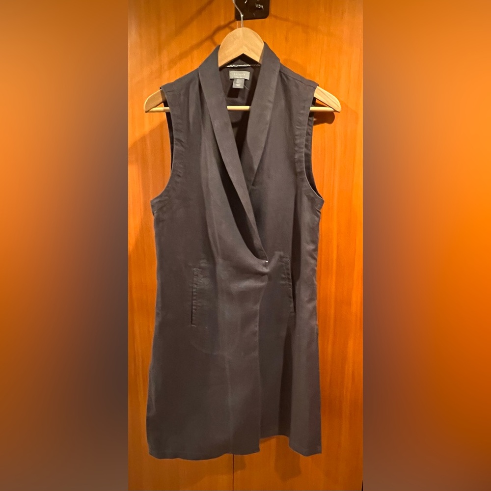 Kenar Gray Linen Sleeveless Long Tunic Vest, size L